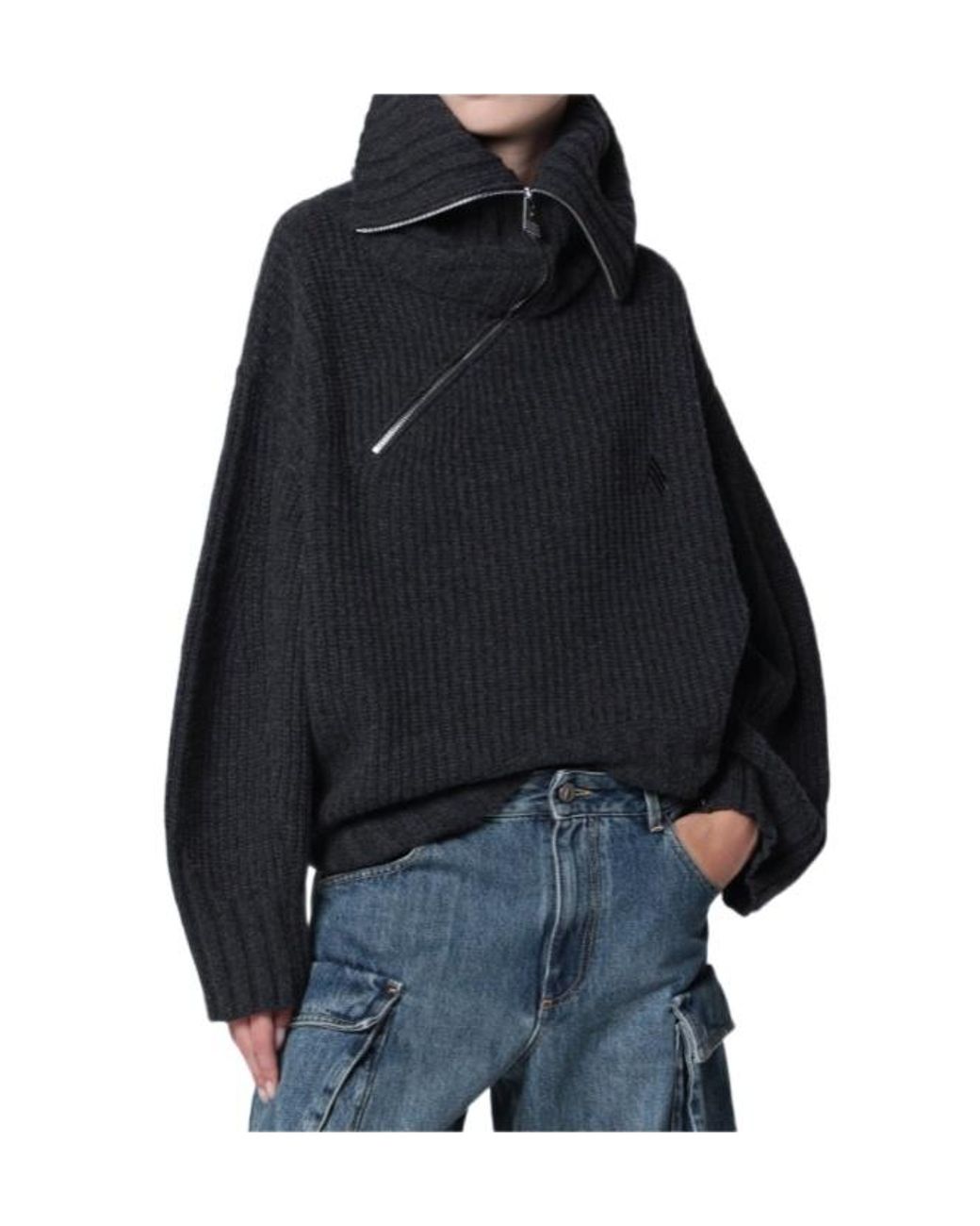 The Attico Black The Zip-Collar Knitted Sweater
