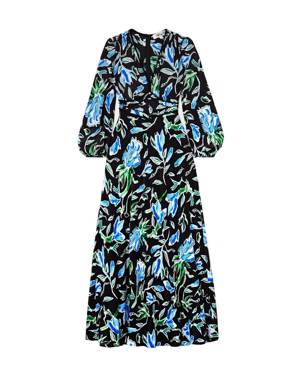 Diane von Furstenberg Blue Seline Floral-Print Crepe De Chine Maxi Dress