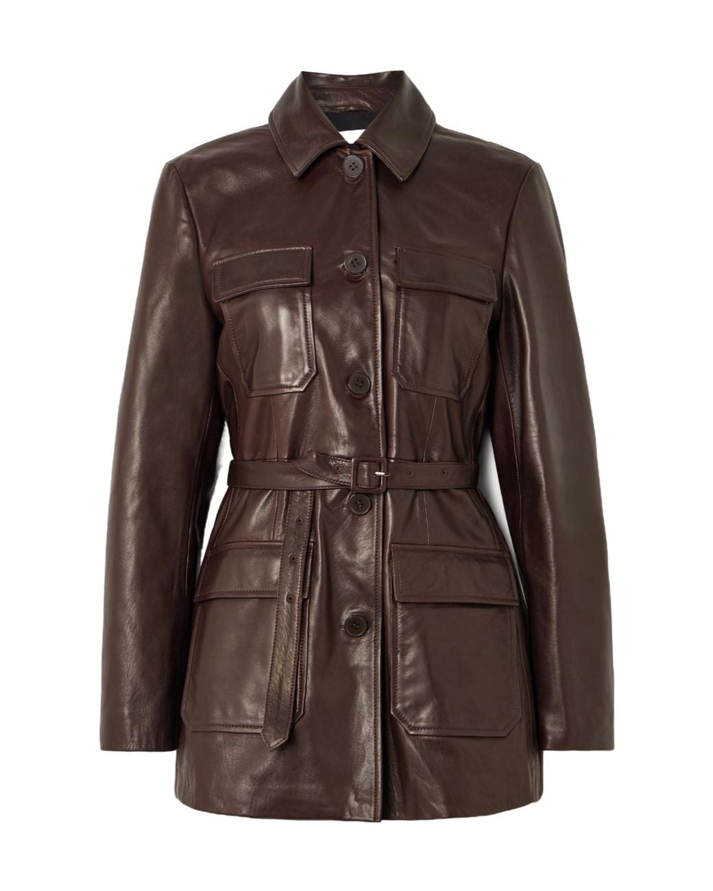 Nour Hammour Brown Long-Sleeved Leather Jacket