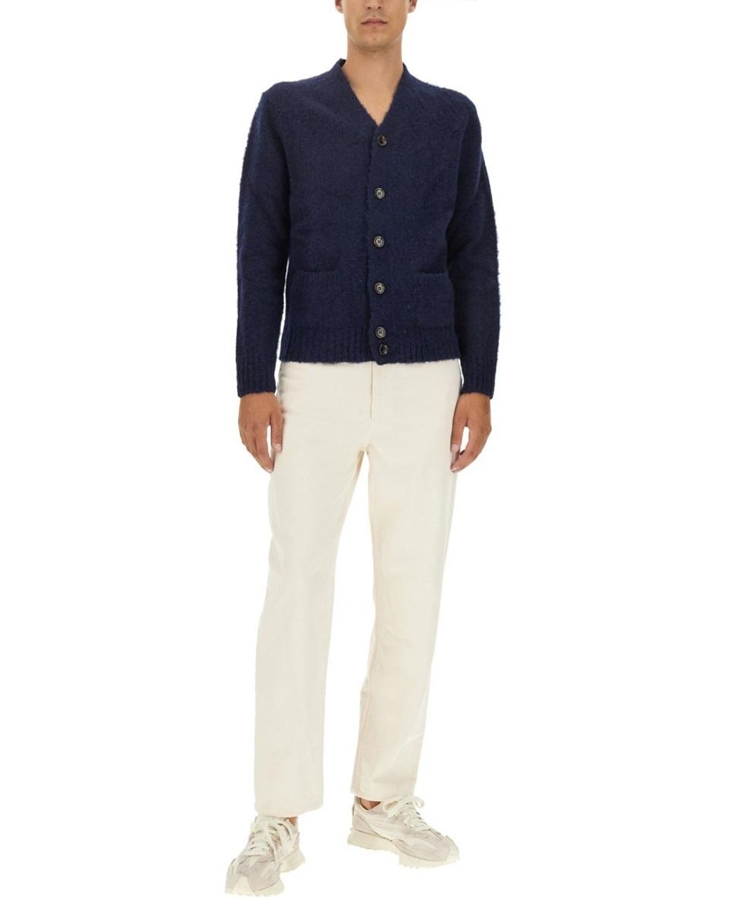 Aspesi Blue V-Neck Buttoned Cardigan for men