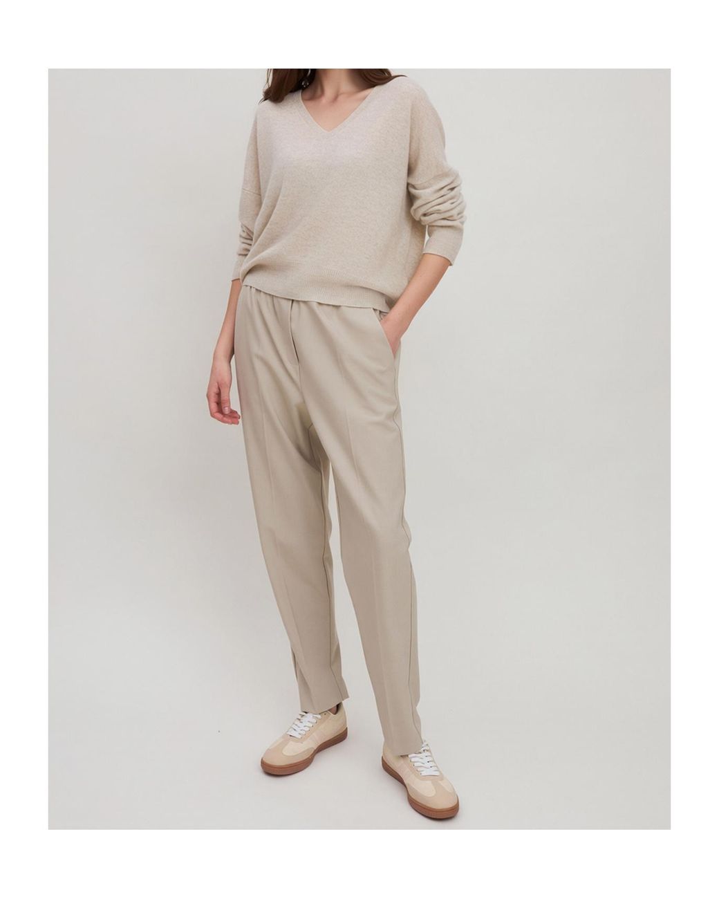 Marella Gray Ribbed V-Neck Knit Top
