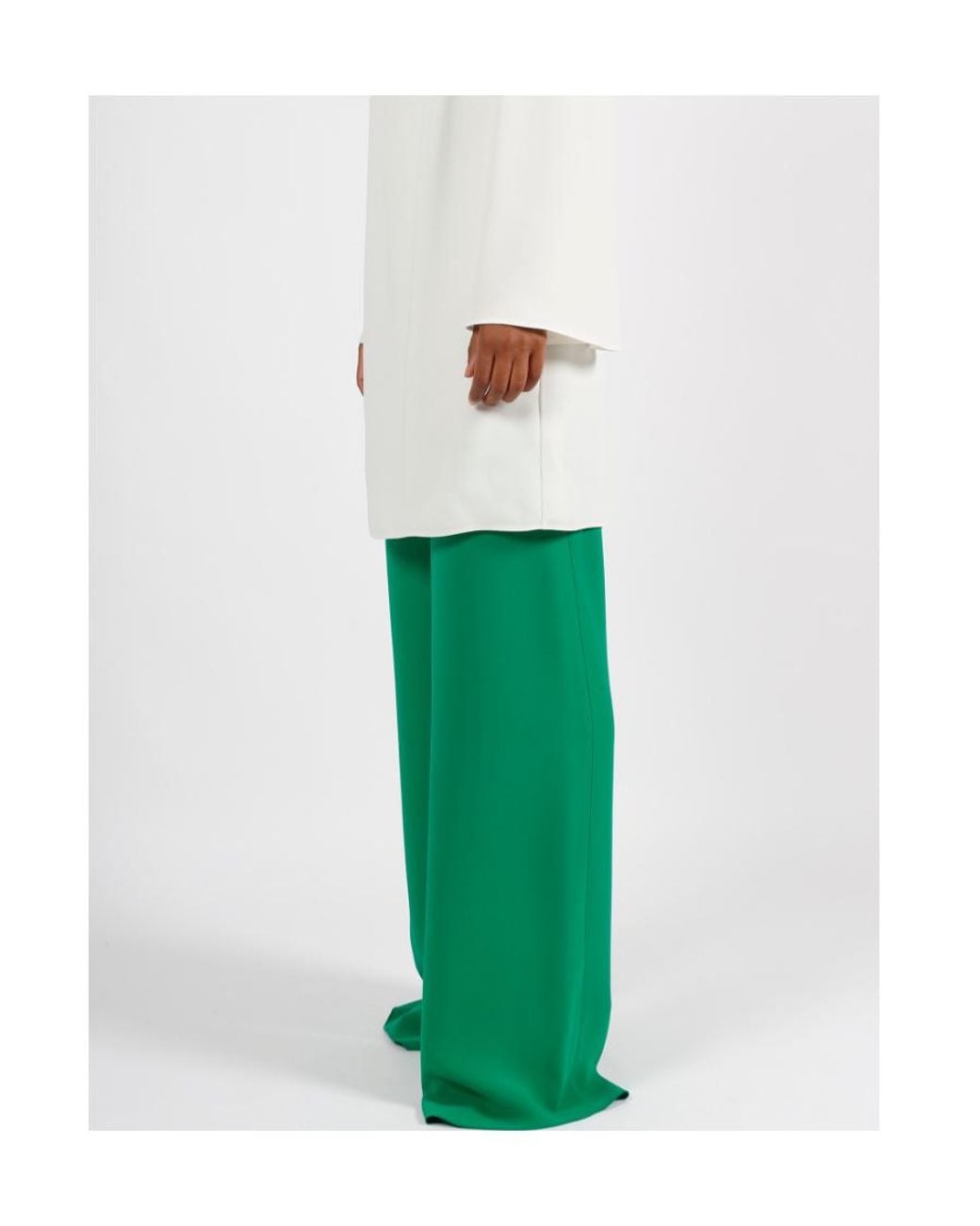 Valentino Green Silk Tailored Wide-Leg Trousers