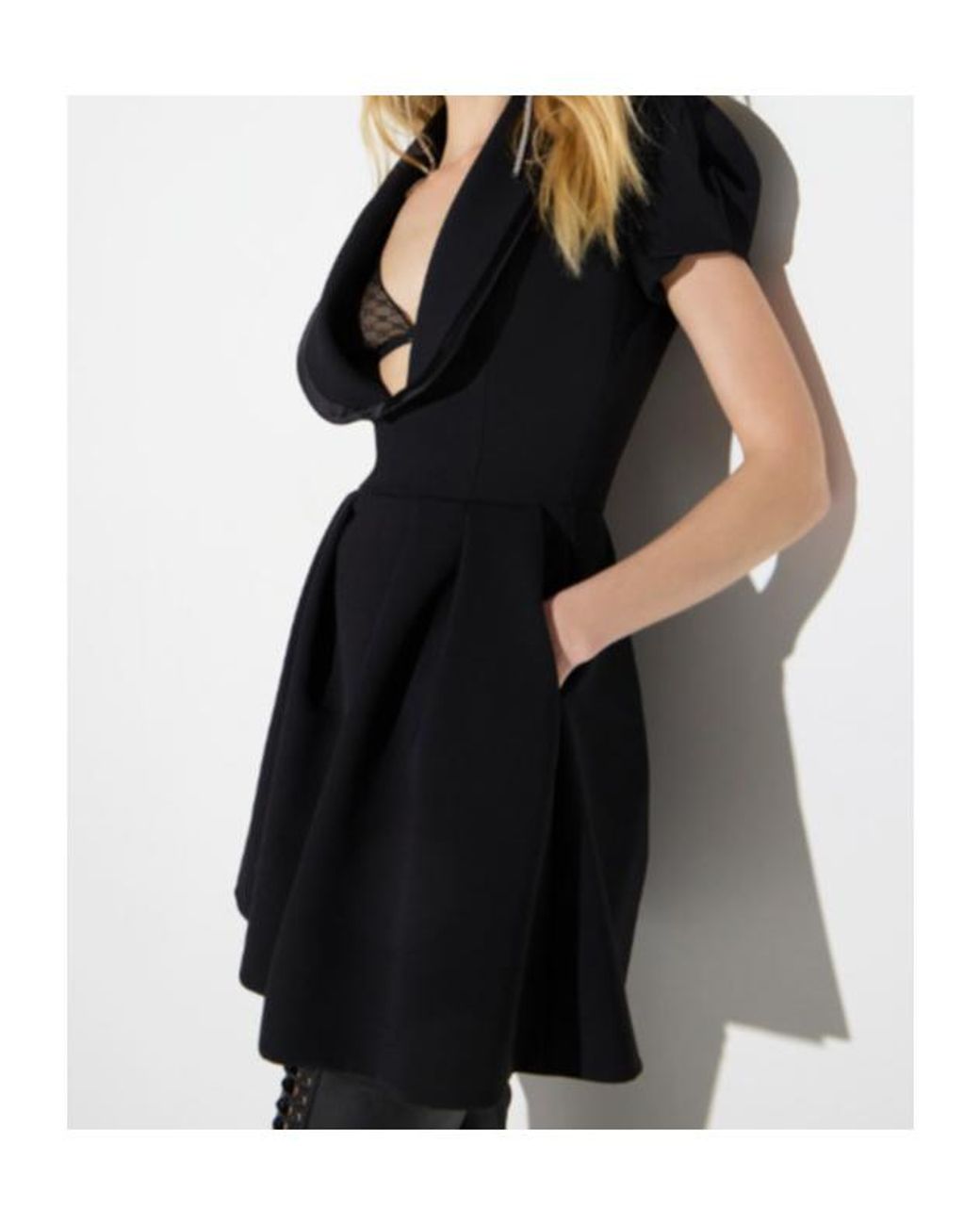 Elisabetta Franchi Black Pleated Deep-Neck Dress