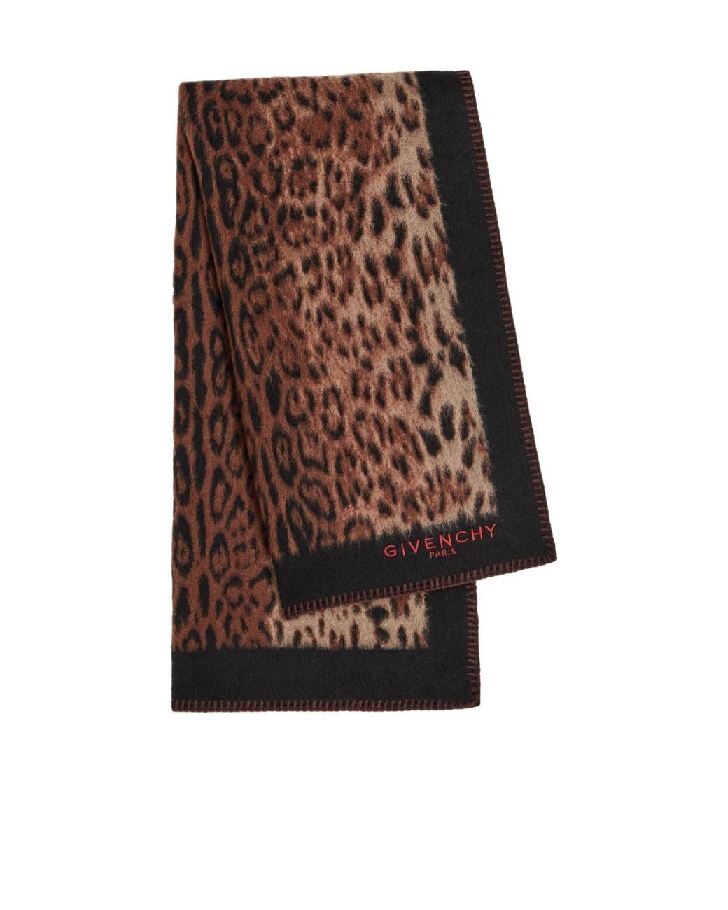 Givenchy Brown Leopard Print Wool Scarf