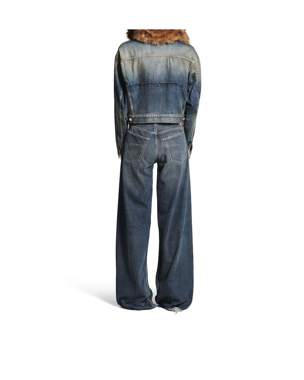 Balenciaga Blue Destroyed Wide-Leg Baggy Jeans