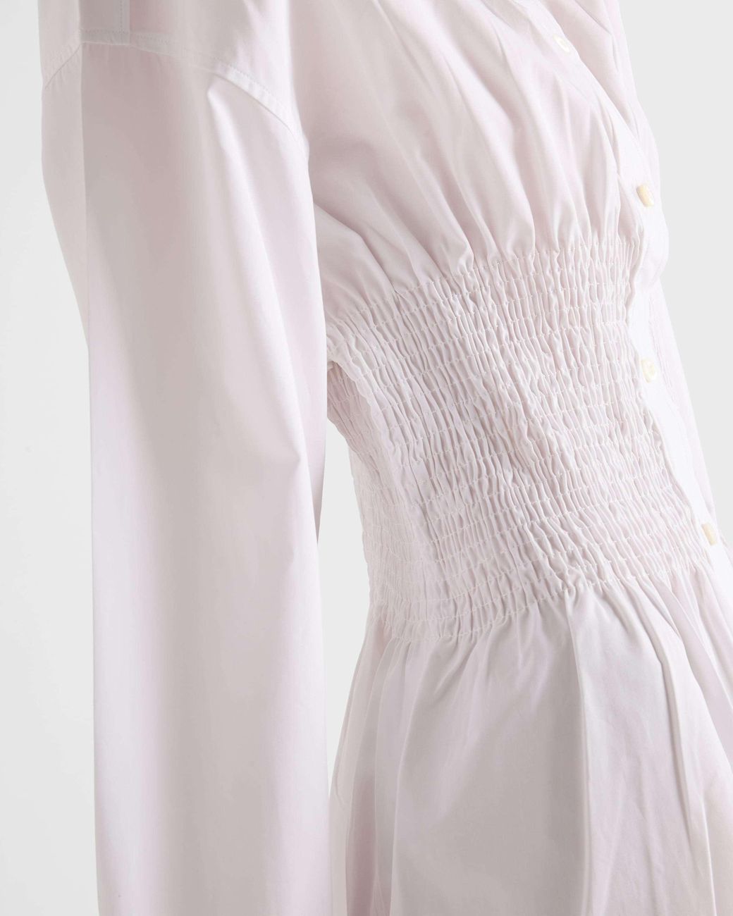 Prada White Smocked-Waist Long-Sleeved Poplin Shirt