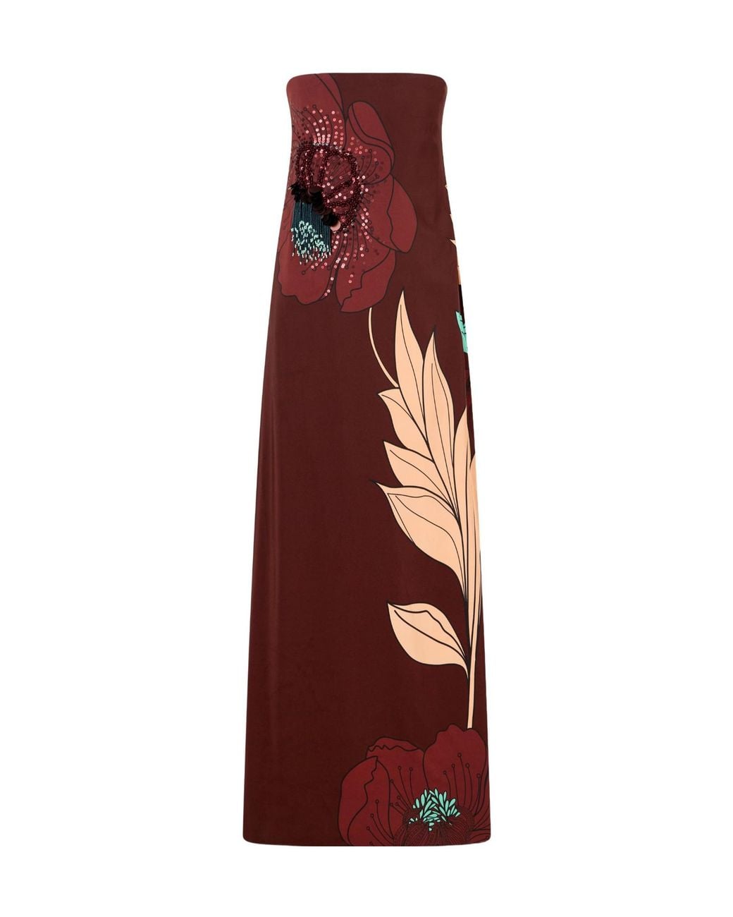 Johanna Ortiz Purple Petals Strapless Maxi Dress
