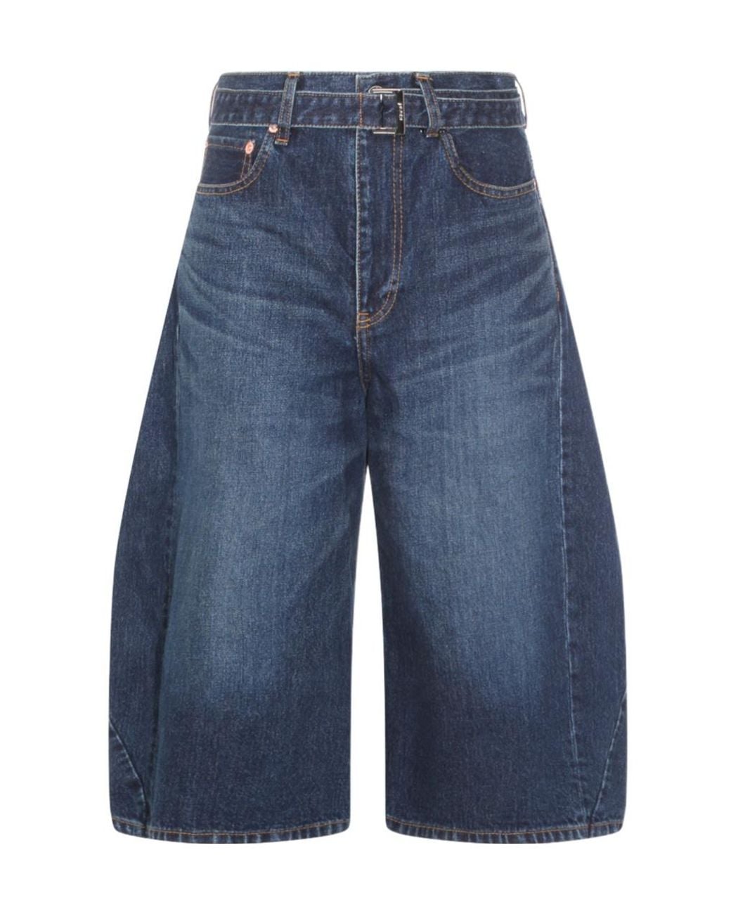 Sacai Blue Belted Cropped Denim Shorts