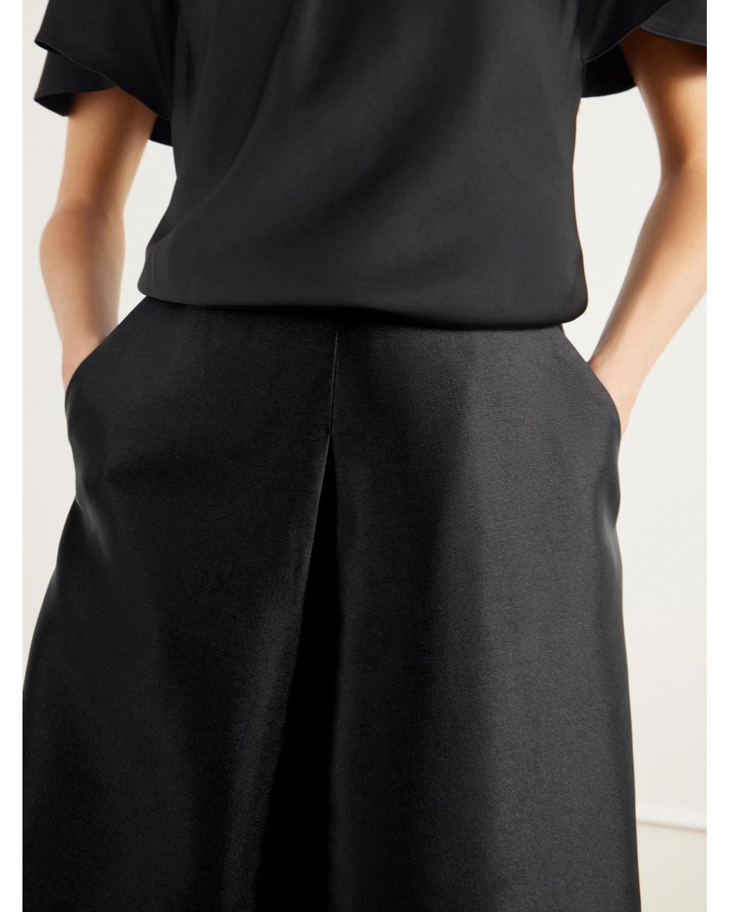 Jonathan Simkhai Black Vexa Pleated Satin Midi Skirt