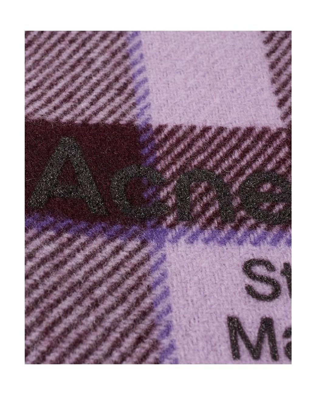 Acne Purple Check-Print Wool Scarf for men