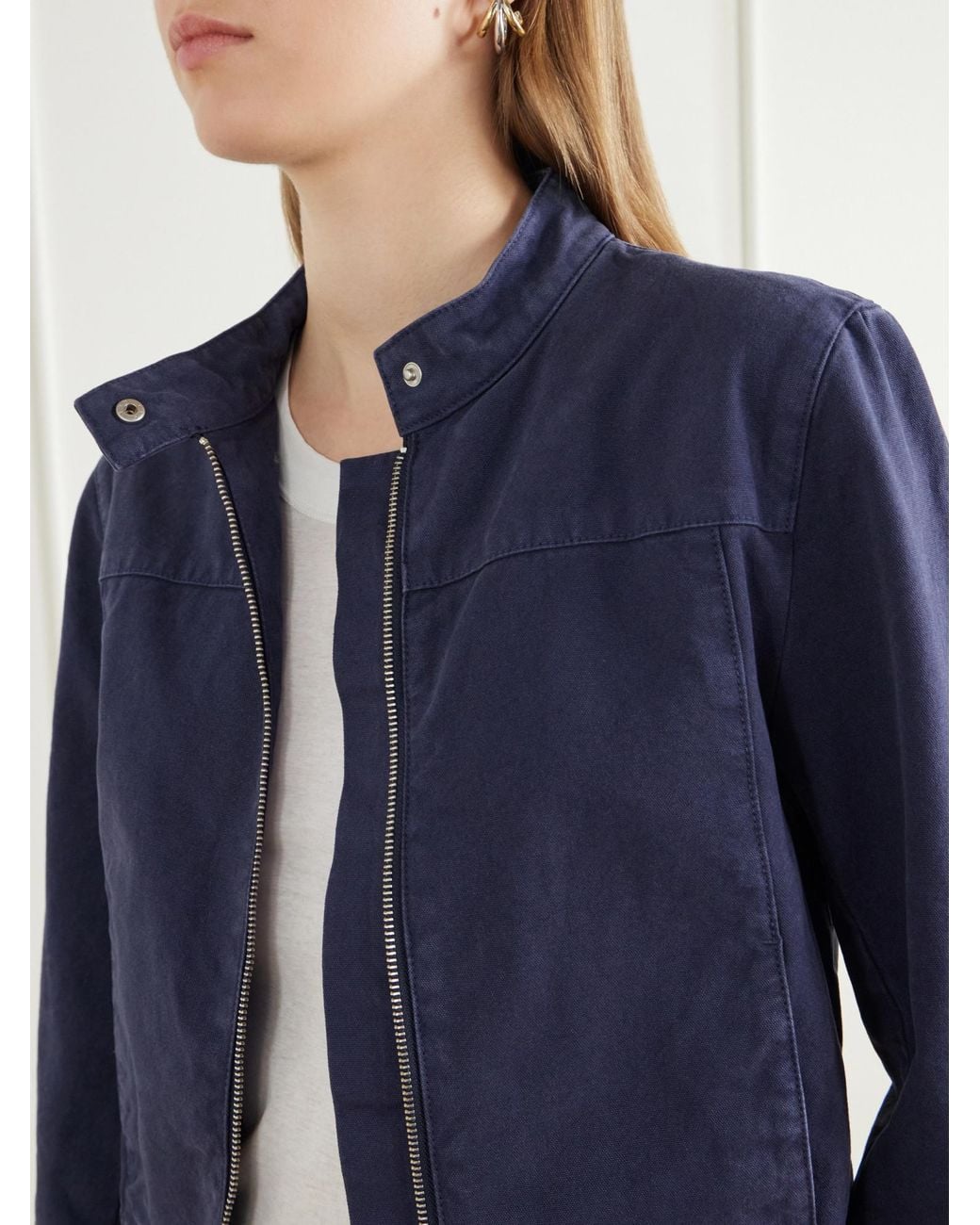 Still Here Blue Zip-Up Cropped Jacket