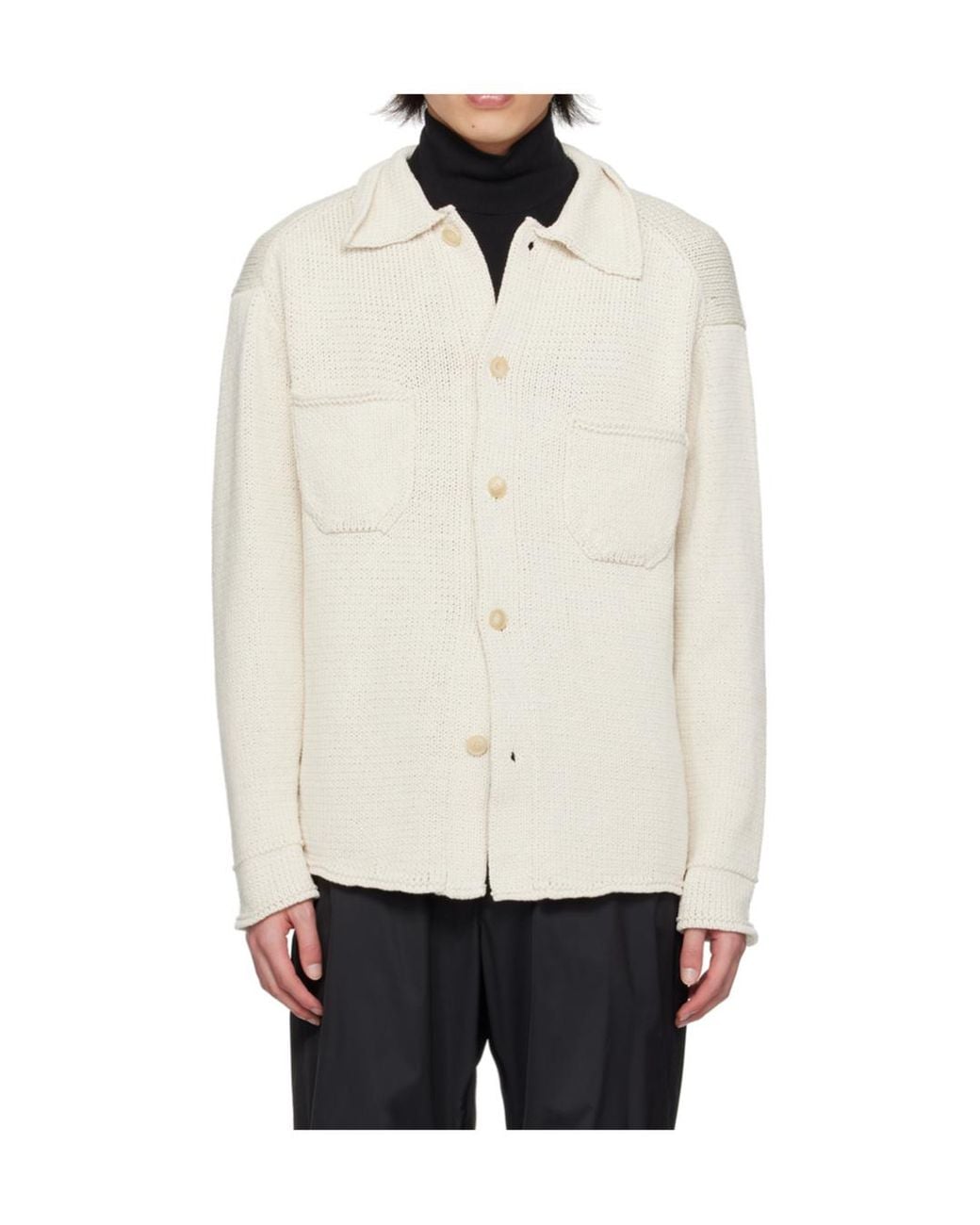Auralee White Long-Sleeve Cotton Cardigan for men