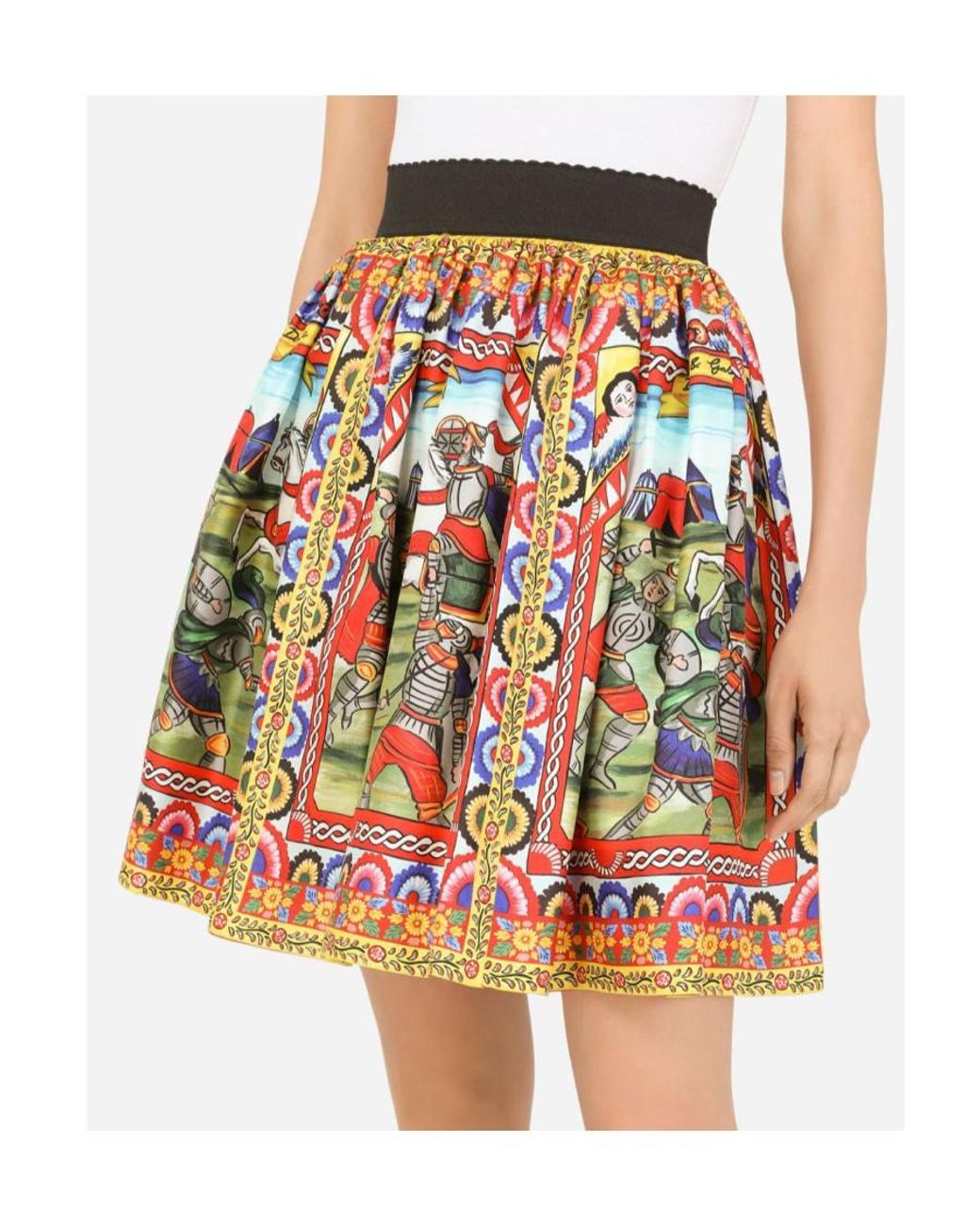 Dolce & Gabbana Red Carretto Patterned Mini Skirt