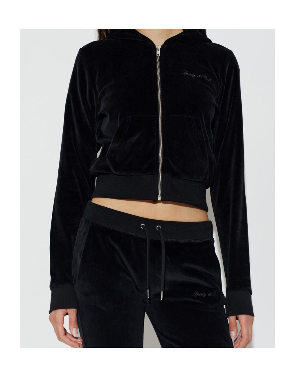 Sporty & Rich Black Long-Sleeve Hooded Sweatshirt