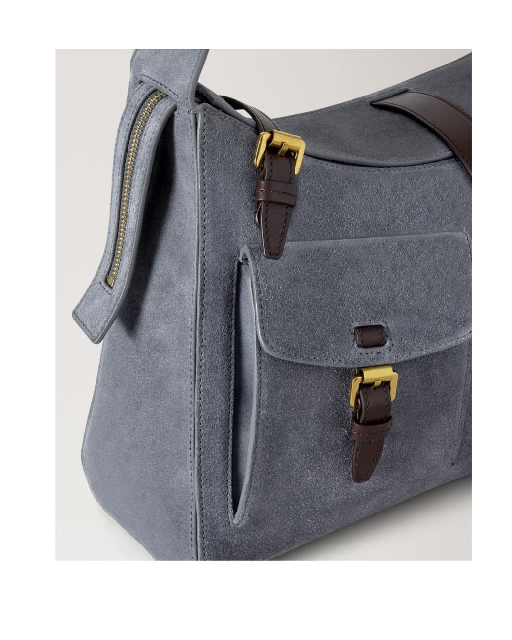 Mulberry Gray Buckled Suede Shoulder Bag