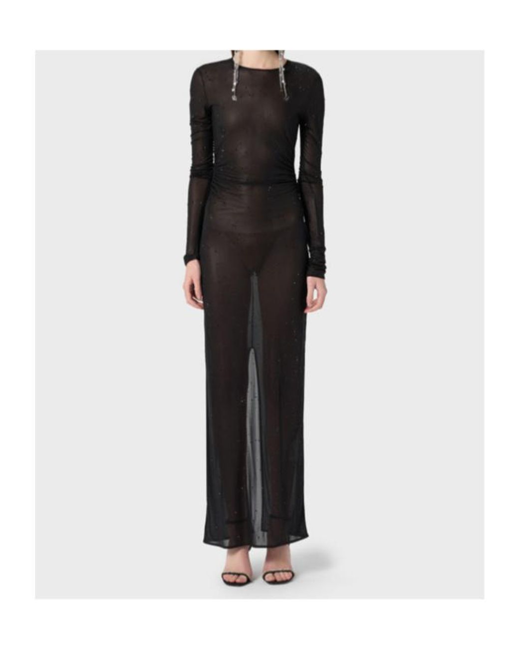 Blumarine Black Crewneck Sheer Maxi Dress