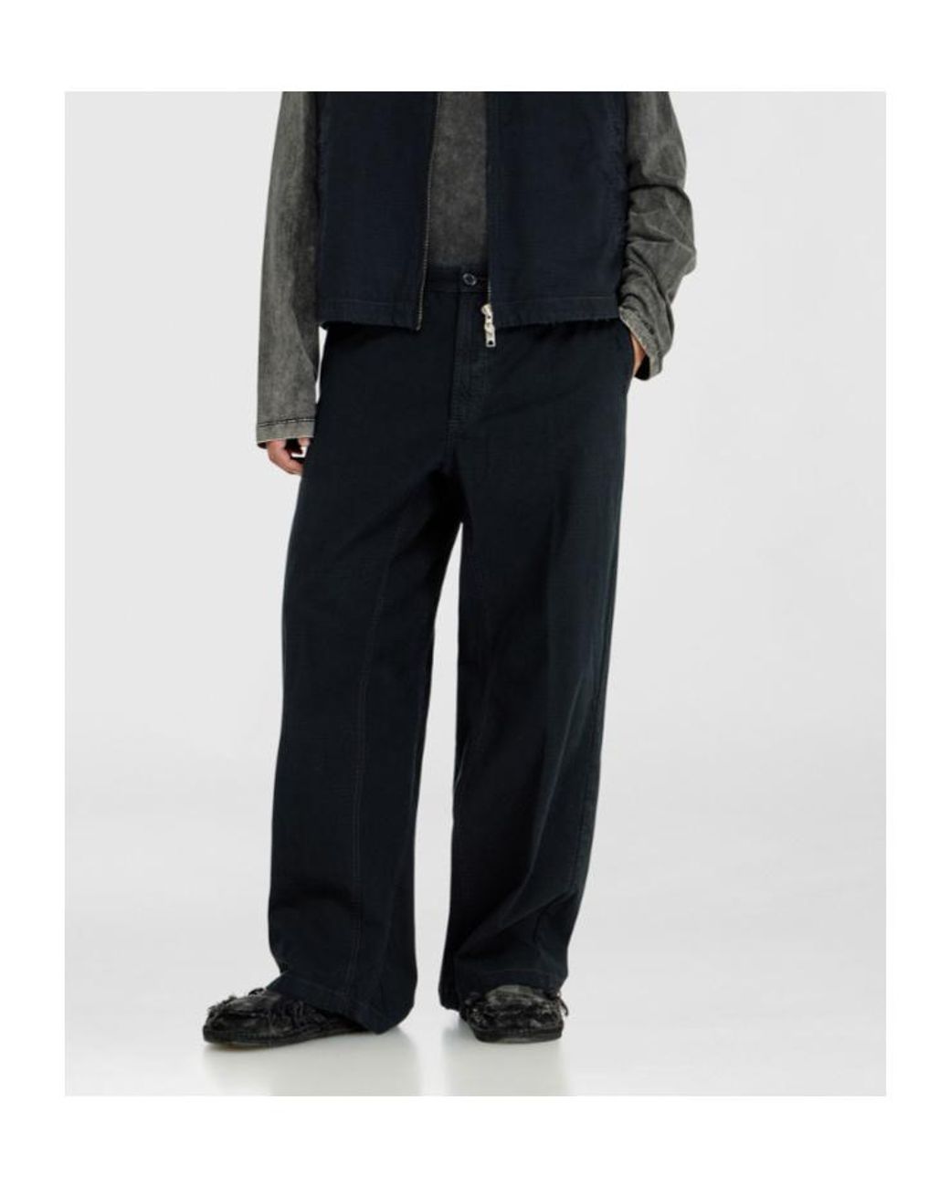 DIESEL Blue Cotton Wide-Leg Trousers for men