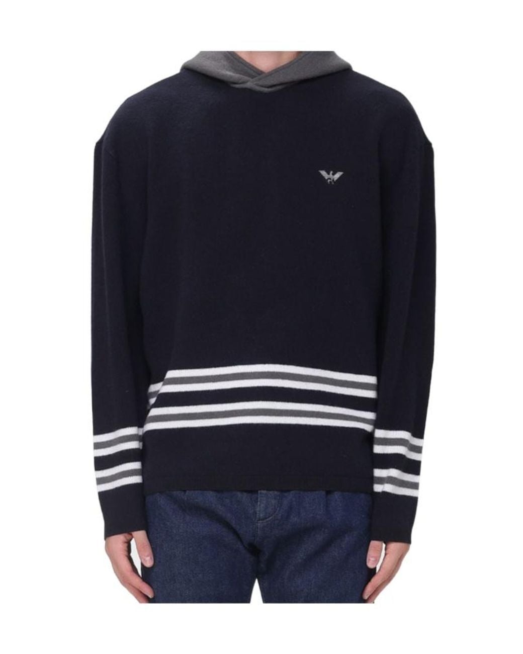 Emporio Armani Blue Striped Hooded Sweater for men