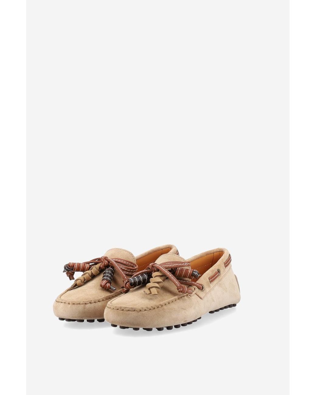 Tod's Brown Gommino Bow Detail Flat Shoes