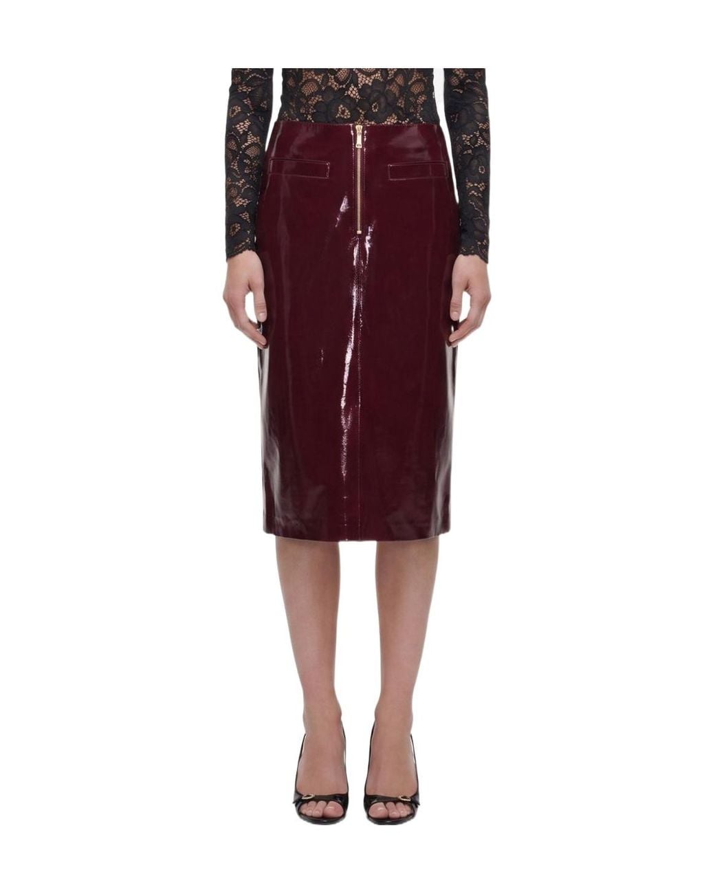 Self-Portrait Red Faux Leather Skirt