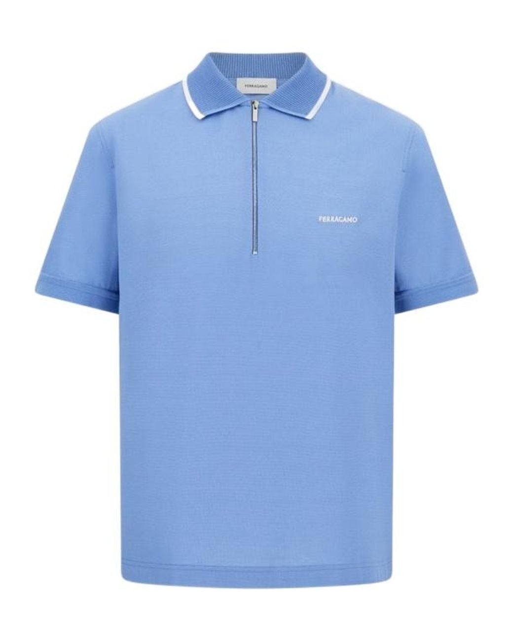 Ferragamo Blue Ferragamo Logo Embroidered Half-Zip Polo Shirt for men