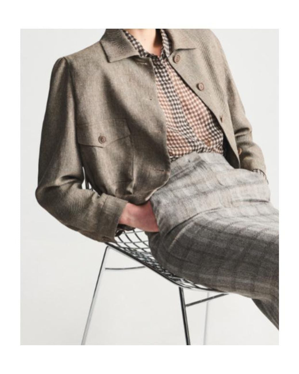Giorgio Armani Gray Cropped Twill Caban Coat