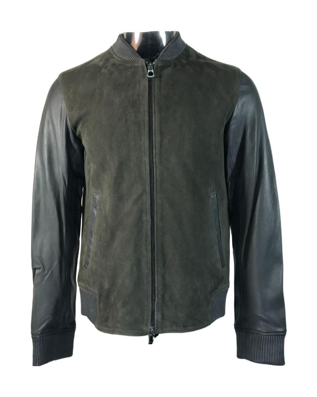 Emporio Armani Green Logo Leather Jacket for men