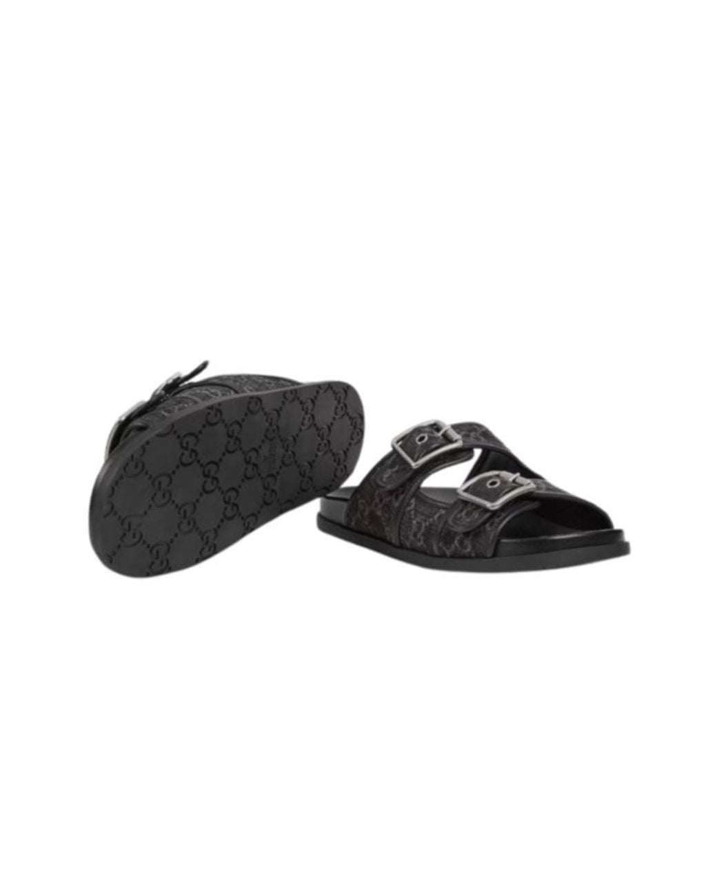 Gucci Black Rhein Double-Buckle Slides for men