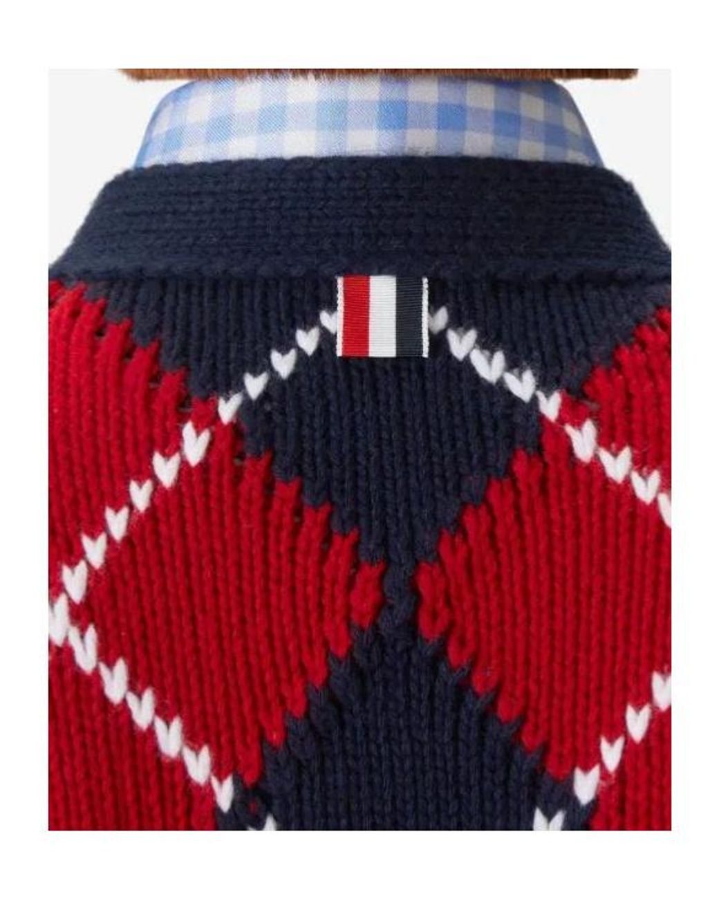Thom Browne Red Argyle Intarsia V-Neck Cardigan