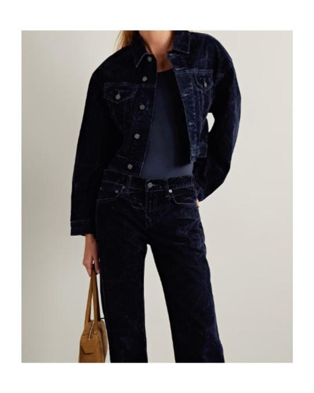 Agolde Blue Radley Cropped Cotton-Blend Velvet Jacket