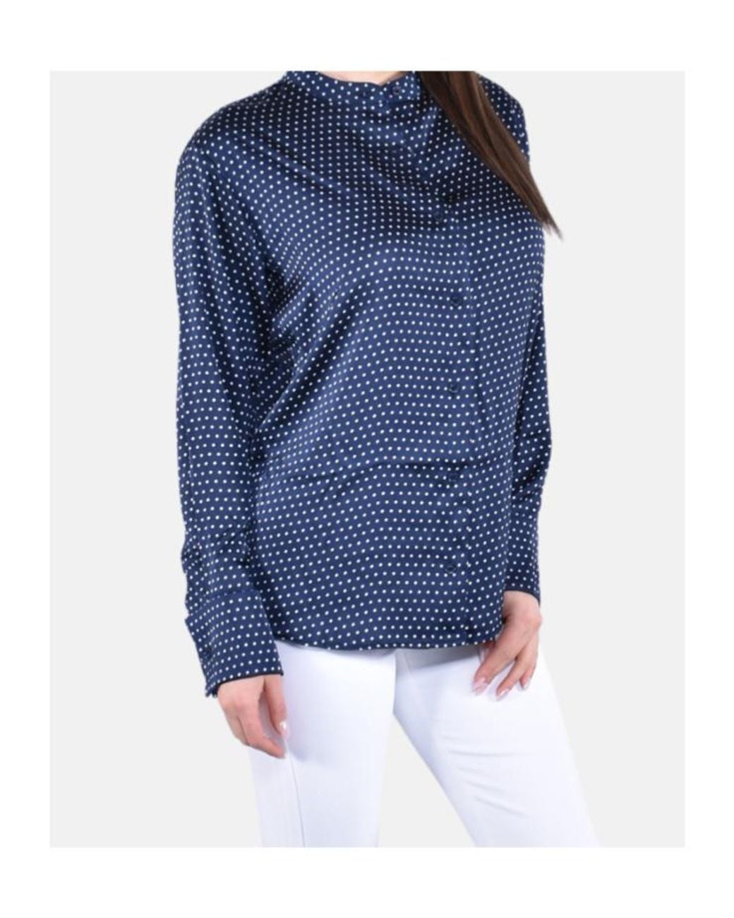 Michael Kors Blue Michael Polka Dot Print Satin Shirt