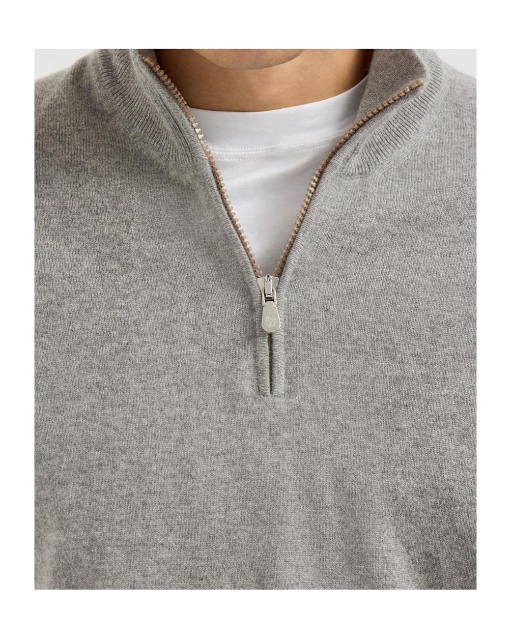 Brunello Cucinelli Gray Cashmere And Vicuña Sweater With Half Zip for men