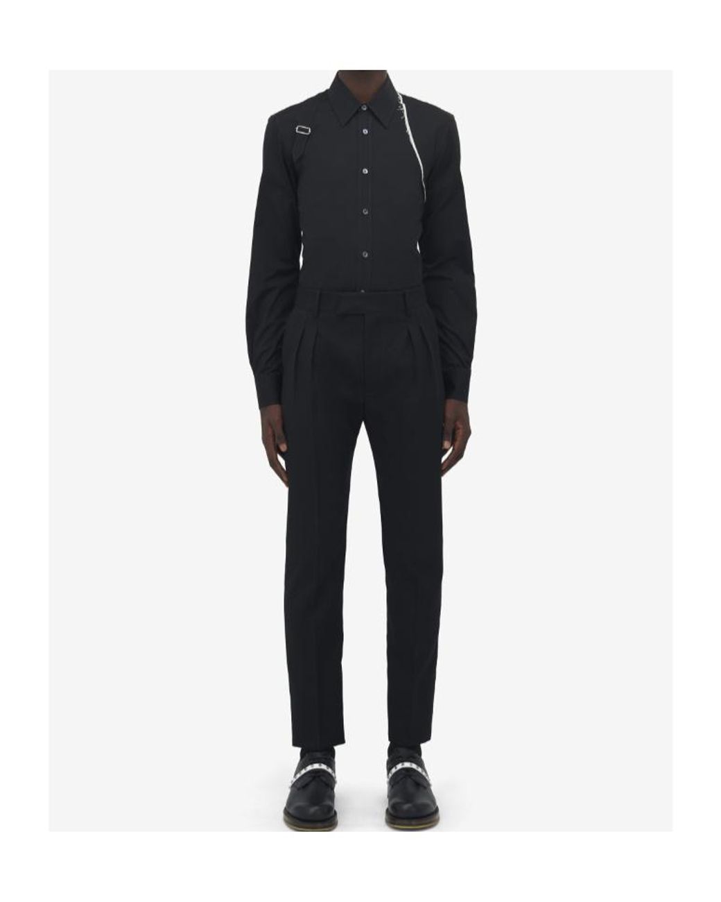 McQueen Black Pleated-Front Wool Trousers for men