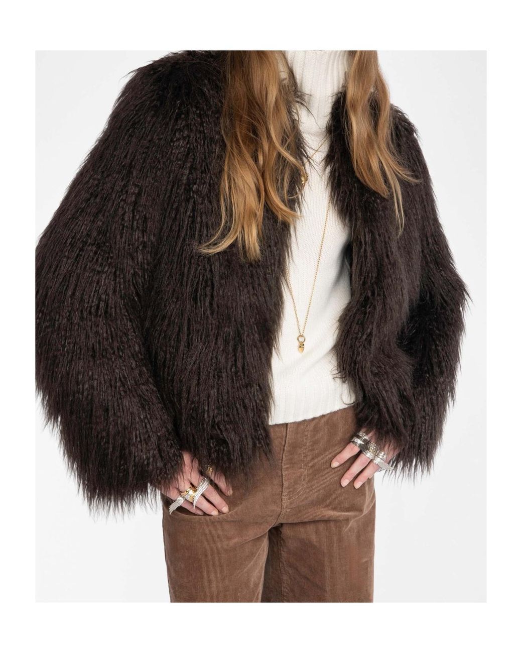 Zadig & Voltaire Black Shaggy Faux-Fur Coat