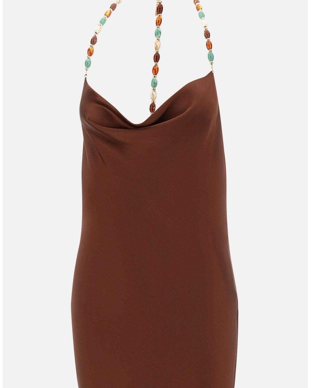 retroféte Brown Retrofete Finley Beaded Cowl-Neck Dress