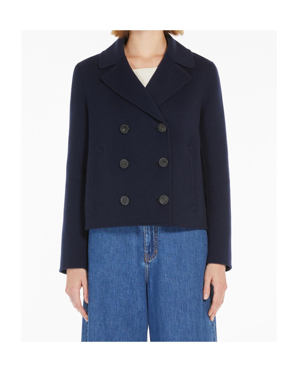 Weekend by Maxmara Blue Double-Sided Wool Double-Breasted Pea Coat