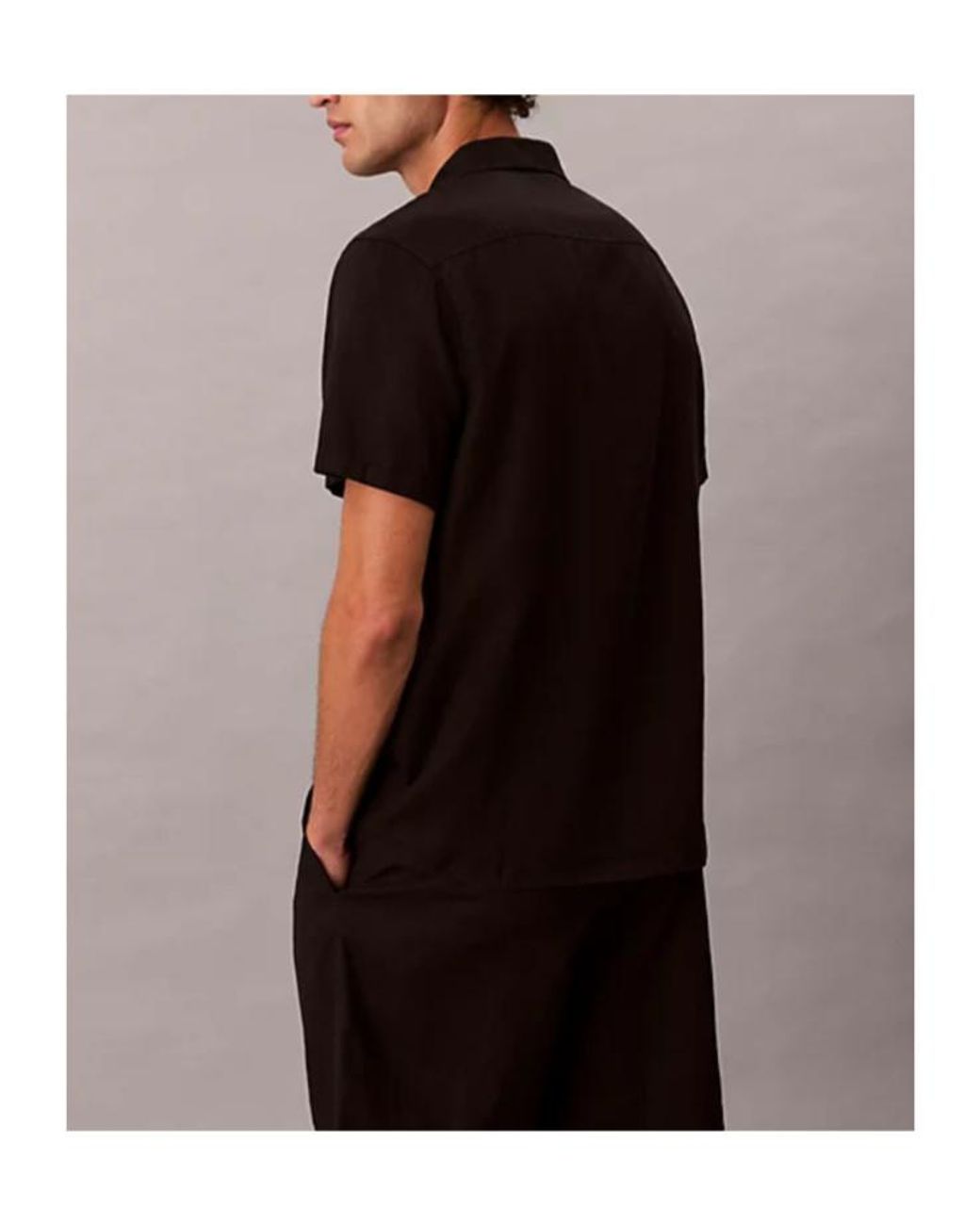 Calvin Klein Black Camp Collar Linen Shirt for men