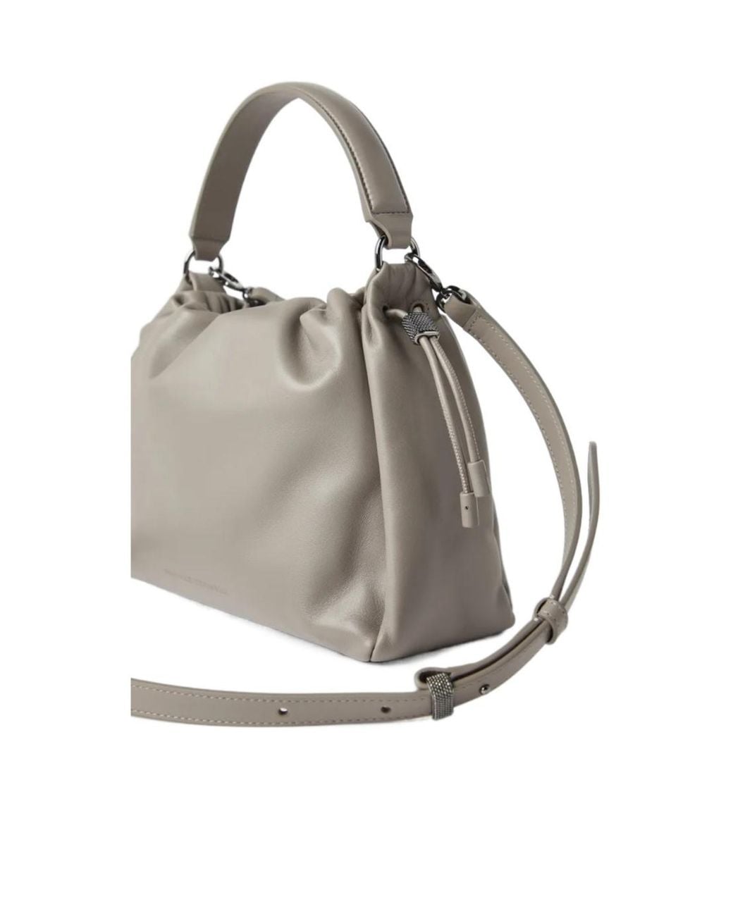 Brunello Cucinelli Gray Embellished Soft Pouch Bag