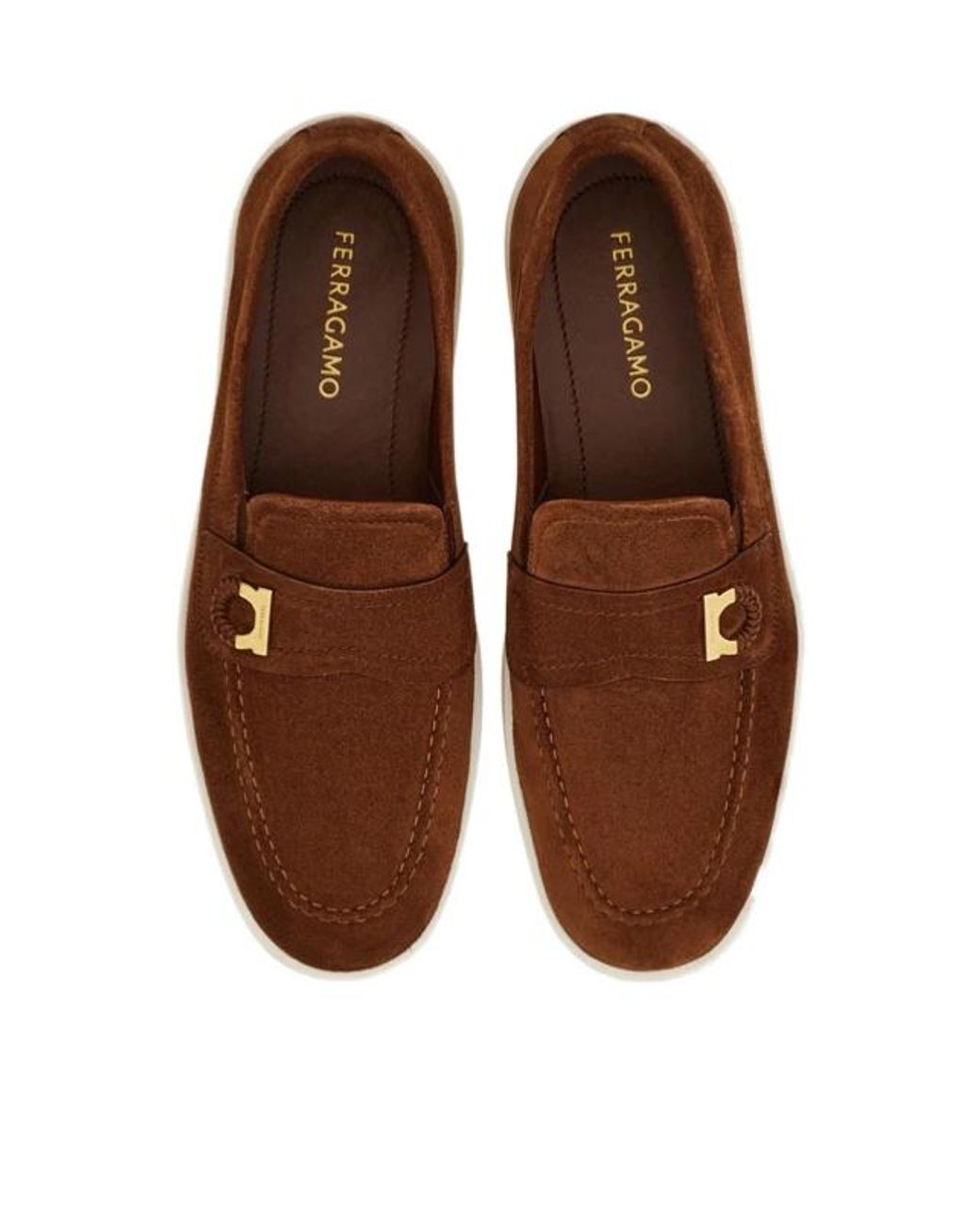 Ferragamo Brown Boat Shoe Loafer With Gancini Detail for men