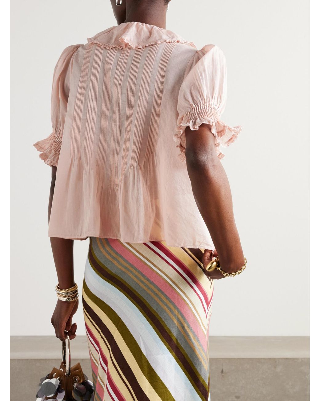 Doen Pink Lace-Trimmed Ruffled Shirt