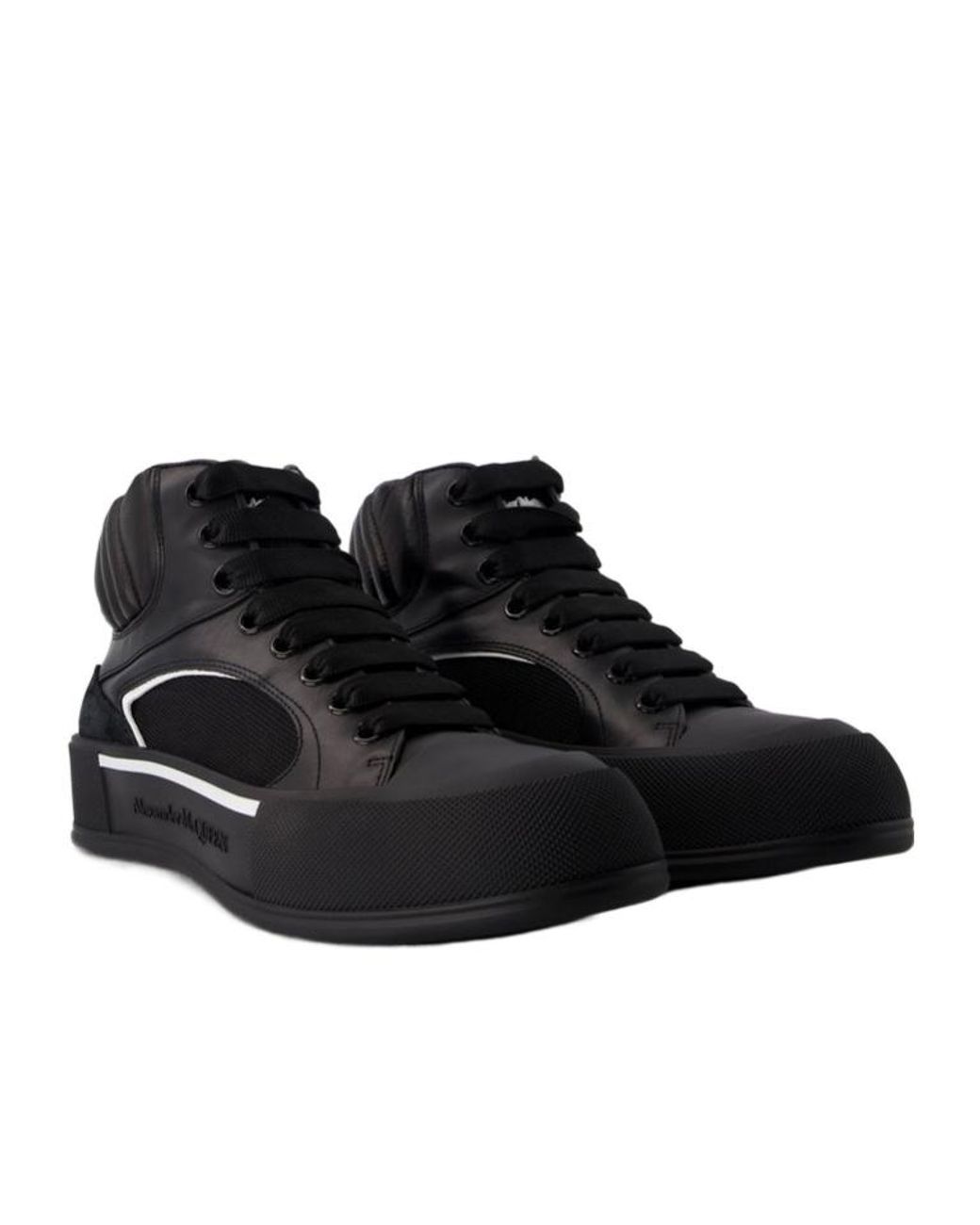 McQueen Black Seal-Embroidered High-Top Sneakers for men