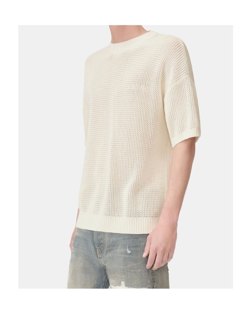 Amiri White Open-Knit Short-Sleeve T-Shirt for men