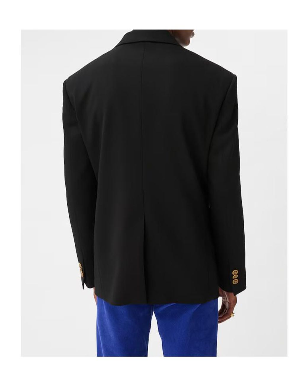Versace Black Embellished Lapel Double-Breasted Blazer for men