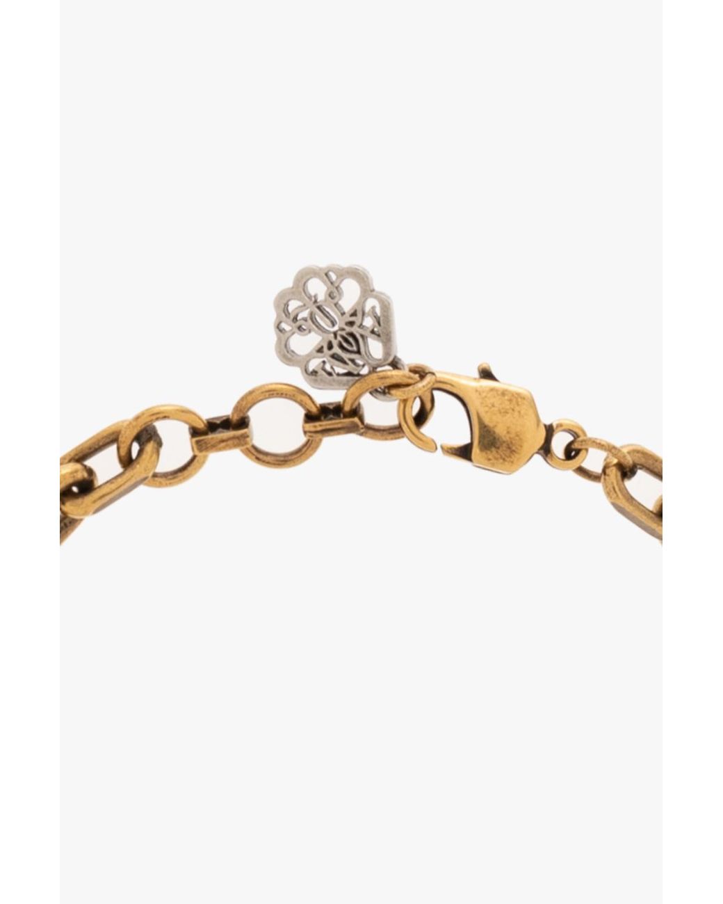 McQueen Metallic Skull Charm Cuban-Link Chain Bracelet
