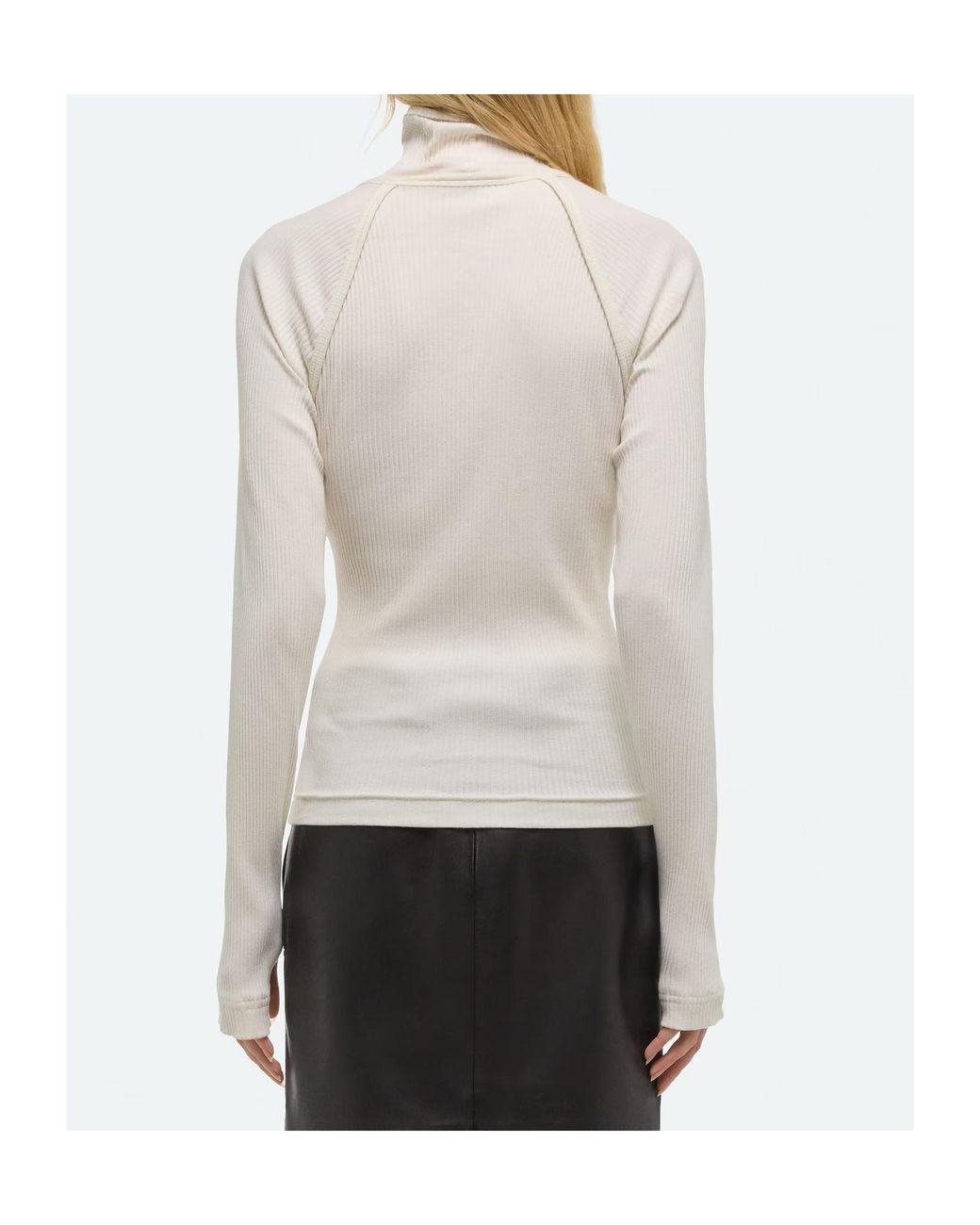 Helmut Lang White Ribbed Turtleneck T-Shirt