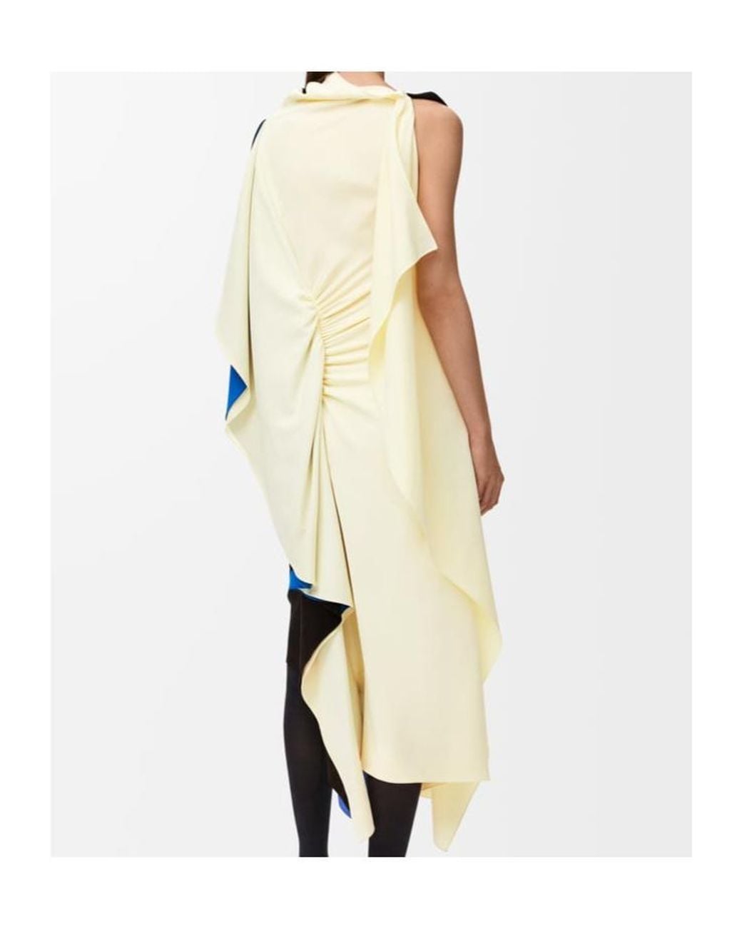 Loewe Blue Asymmetric Colorblock Draped High-Low Dress