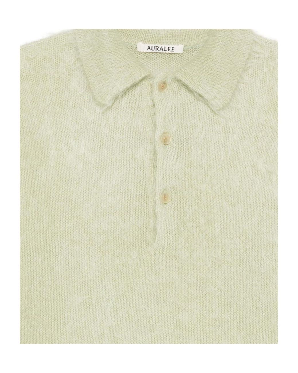 Auralee Green Long-Sleeved Brushed Polo Sweater for men