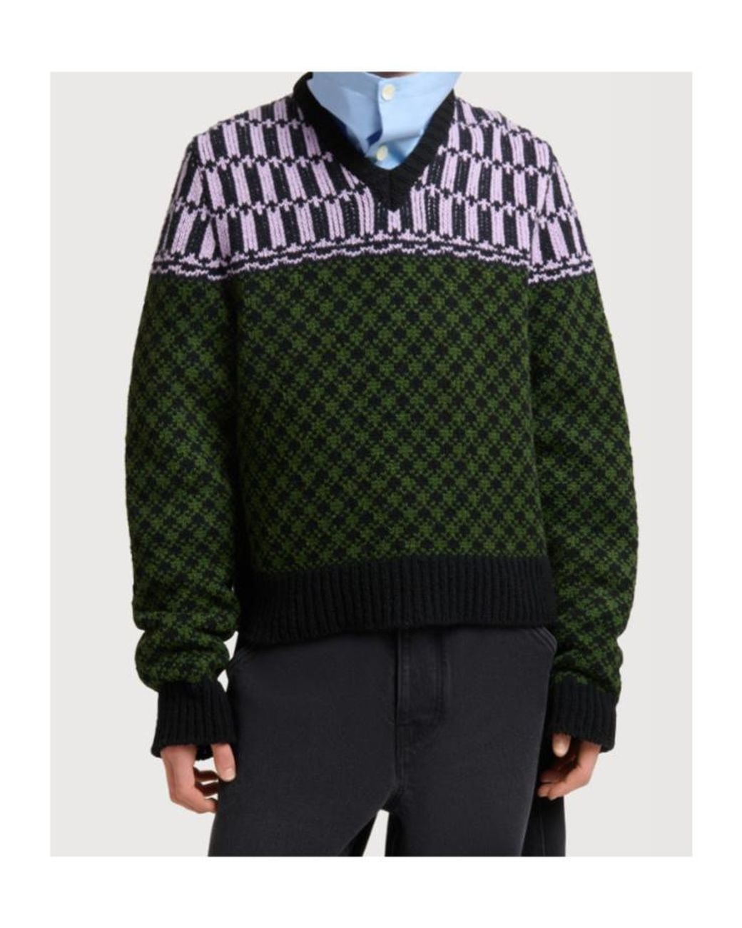 Marni Green Geometric Motif Jumper for men