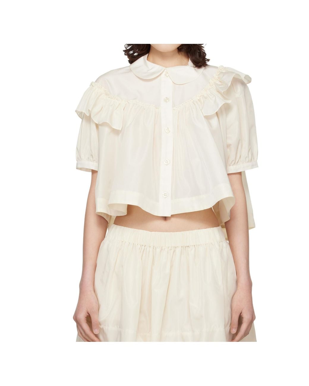 Simone Rocha Natural Cropped Puff Sleeve Ruffle Frill Shirt