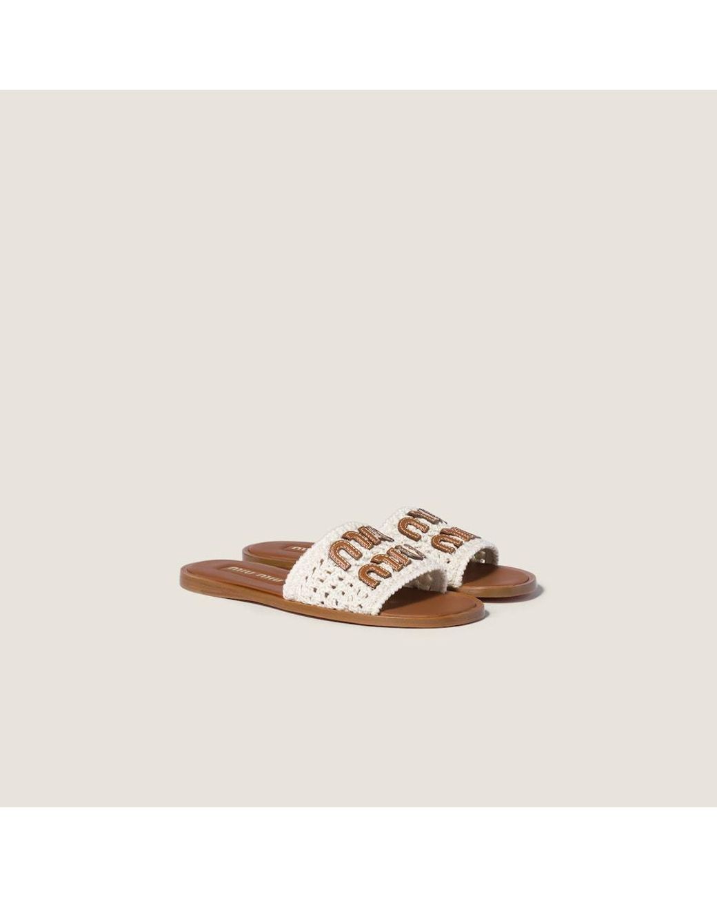 Miu Miu Brown Woven Logo Flat Sandals